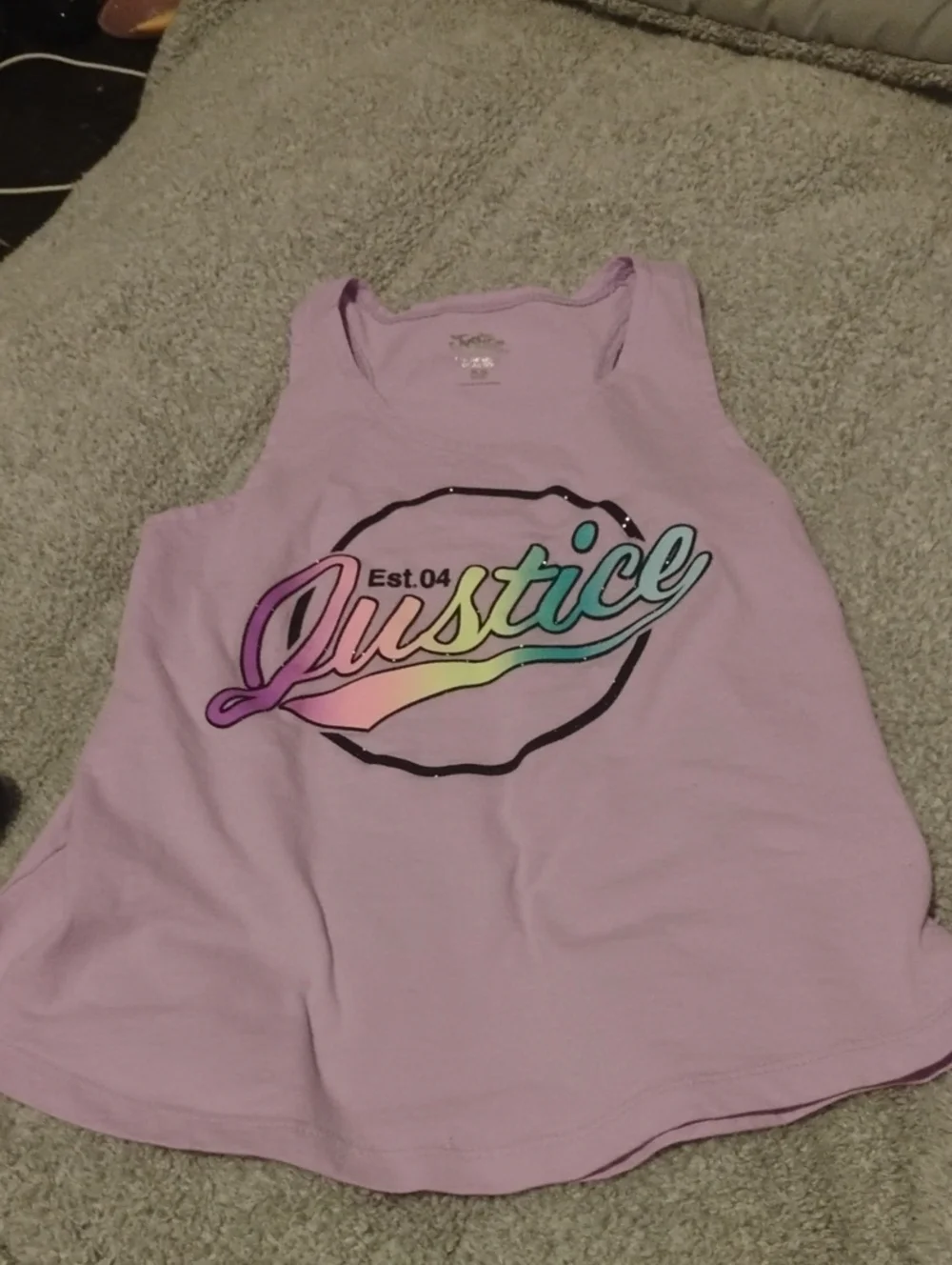 Justice Lavender Tank Top with Pastel Rainbow Logo